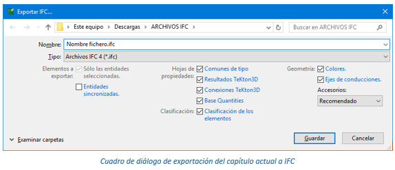 Opciones de exportación a formato IFC